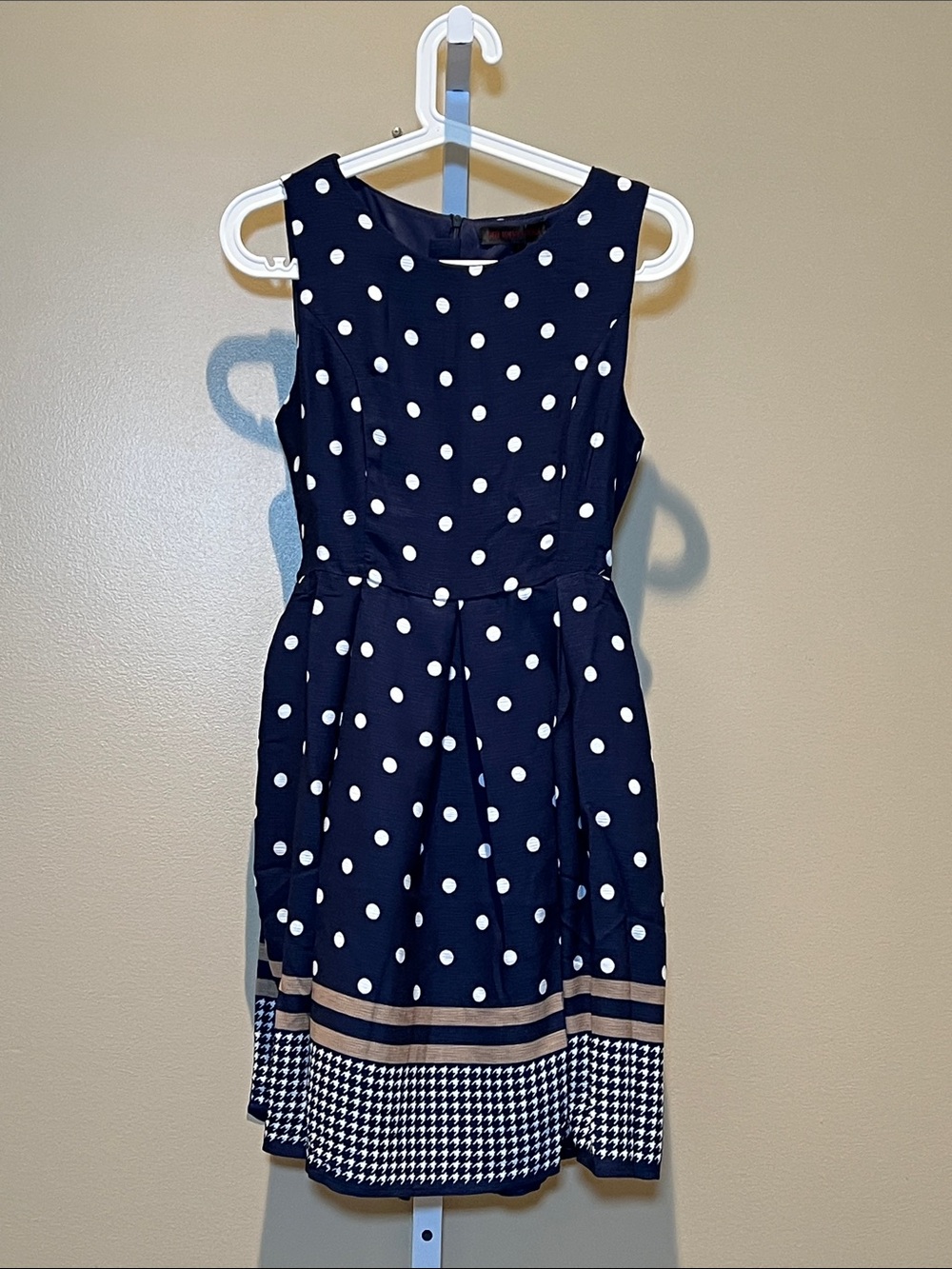 Navy Polka Dot Mini Dress with Contrast Hem